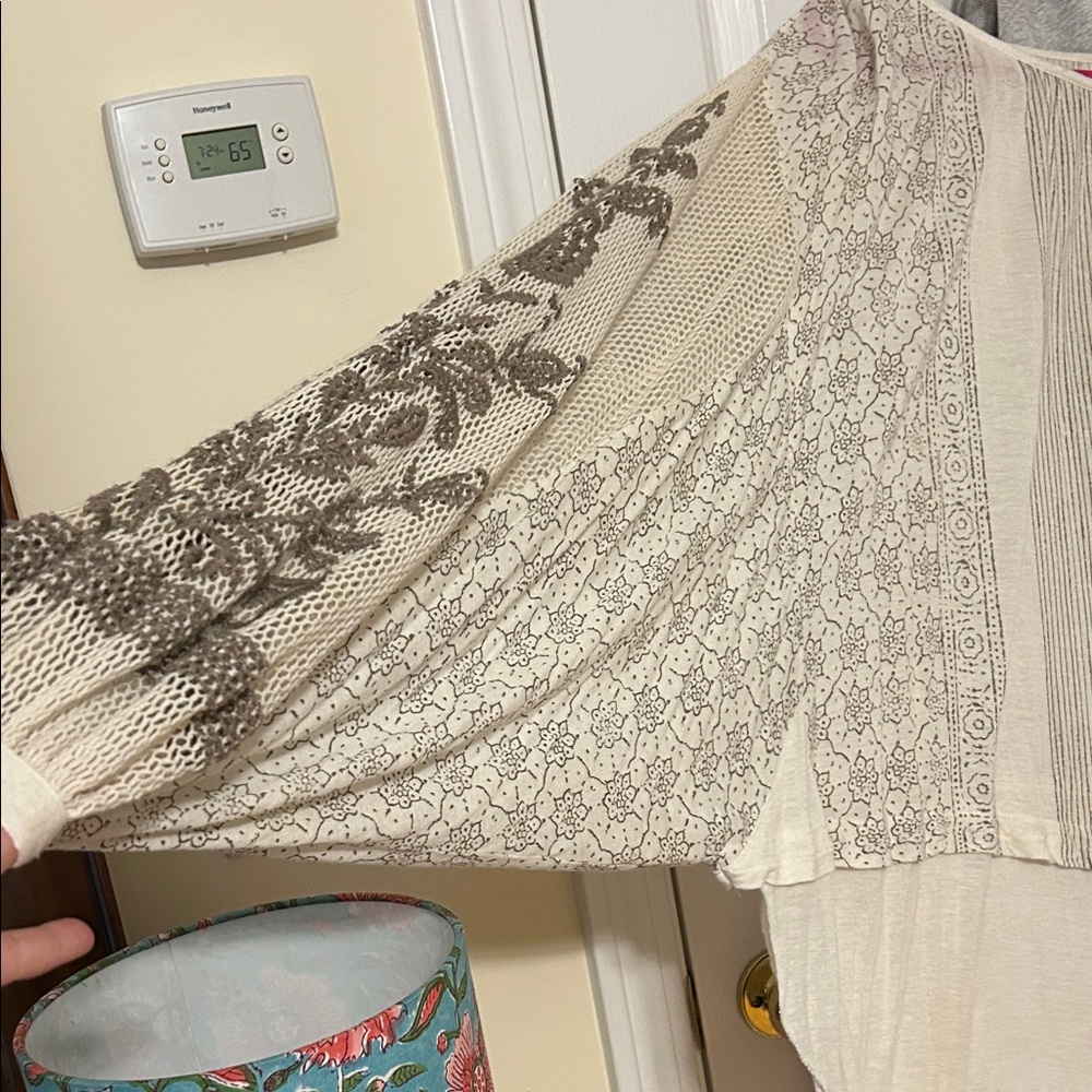 Free People Boho Lace Panel Long-Sleeve Peasant Top - Cream